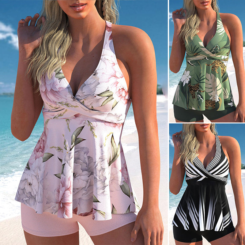 Skirt Bikini Boxer Print Swimsuit
