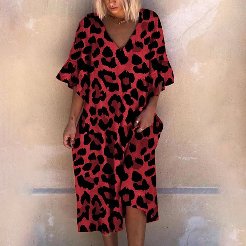 Leopard Print V-Neck Loose Dress