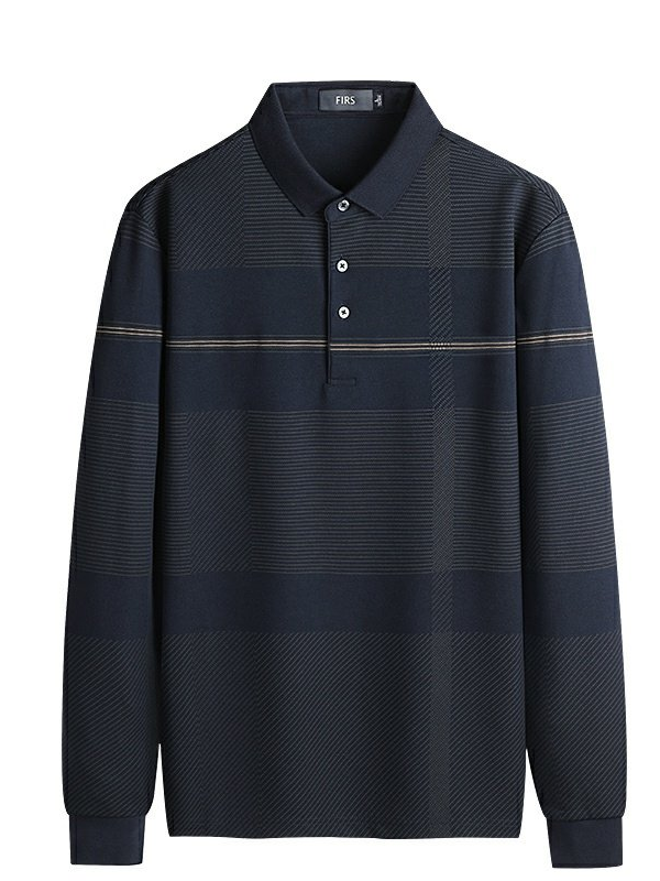 Men's Geometric Print Long Sleeve Lapel Polo Shirt