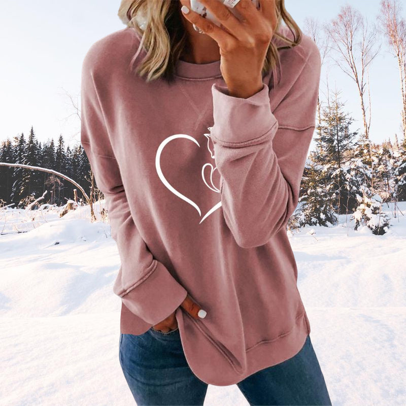 Heart Print Crewneck Sweatshirt