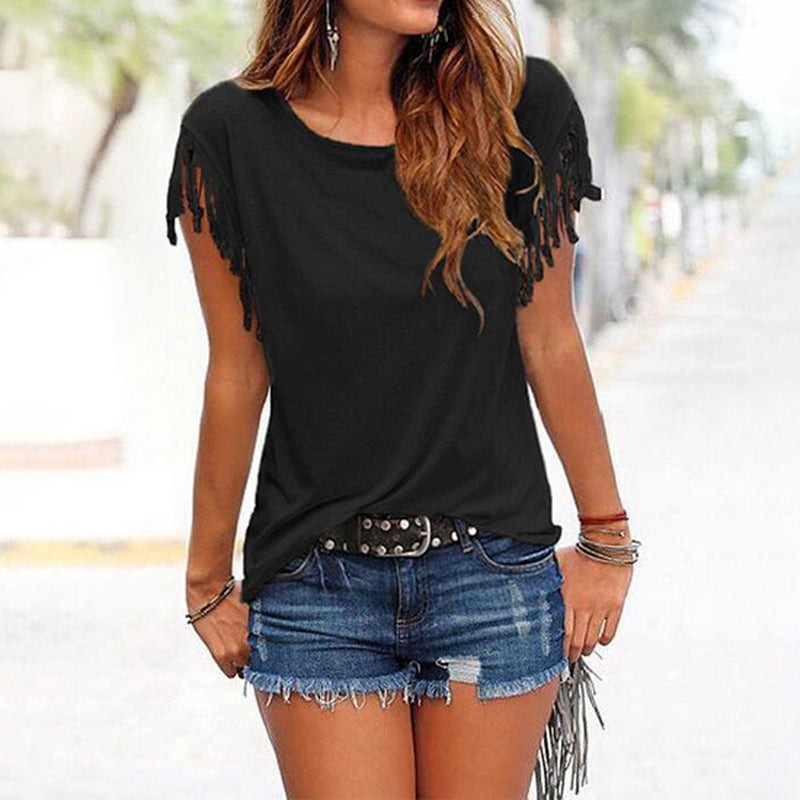 Crew Neck Fringe T-Shirt