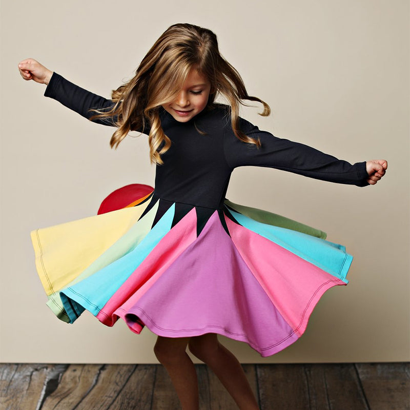 Round Neck Spelling Color Rainbow Princess Dress