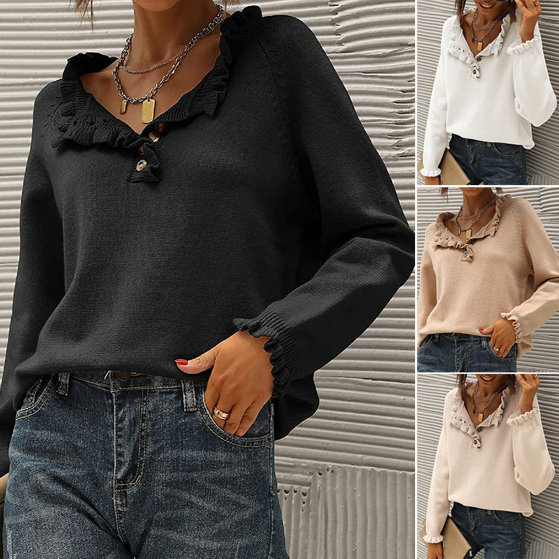 Button Ruffle Pullover