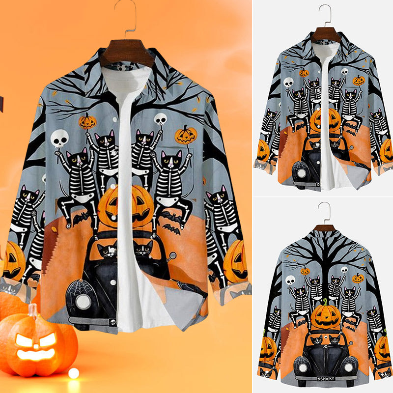 Halloween Skull Pumpkin Print Casual Loose Shirt