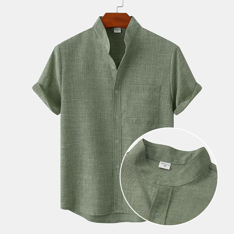 Stand Collar Solid Color Shirt