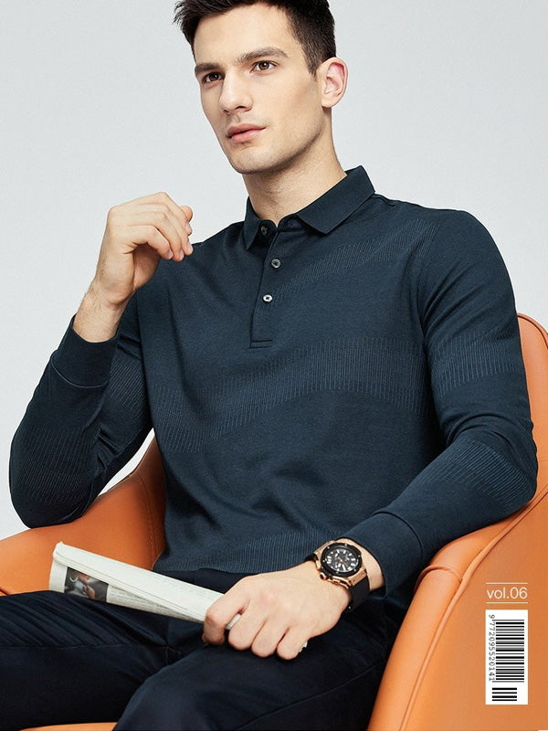 Men's Silk Casual Lapel Long Sleeve Polo Shirt