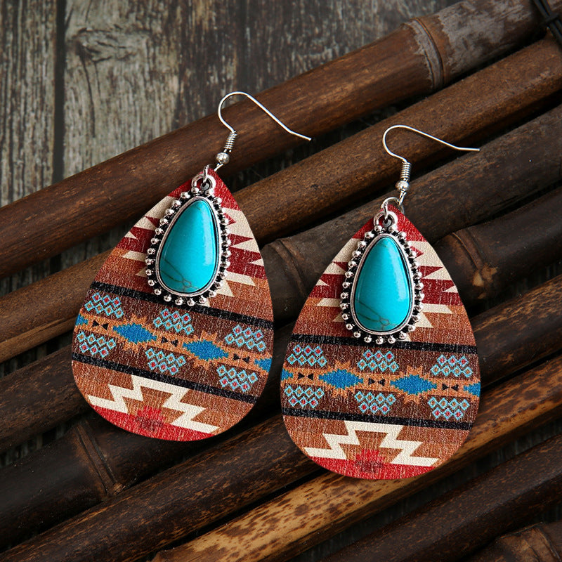 Bohemian Aztec Pattern Turquoise Earrings