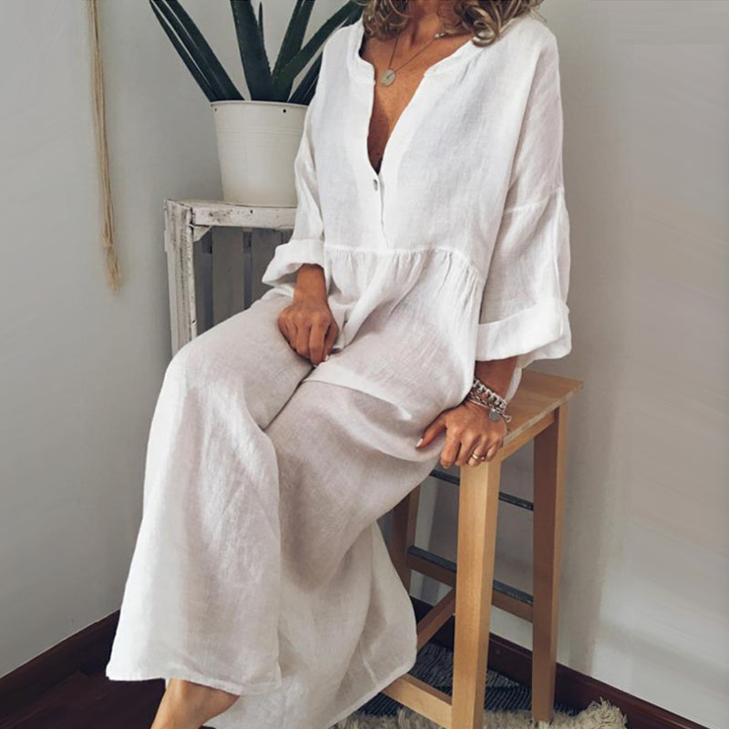 Cotton and Linen Long Sleeve Jumpsuit