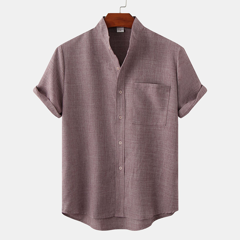 Stand Collar Solid Color Shirt