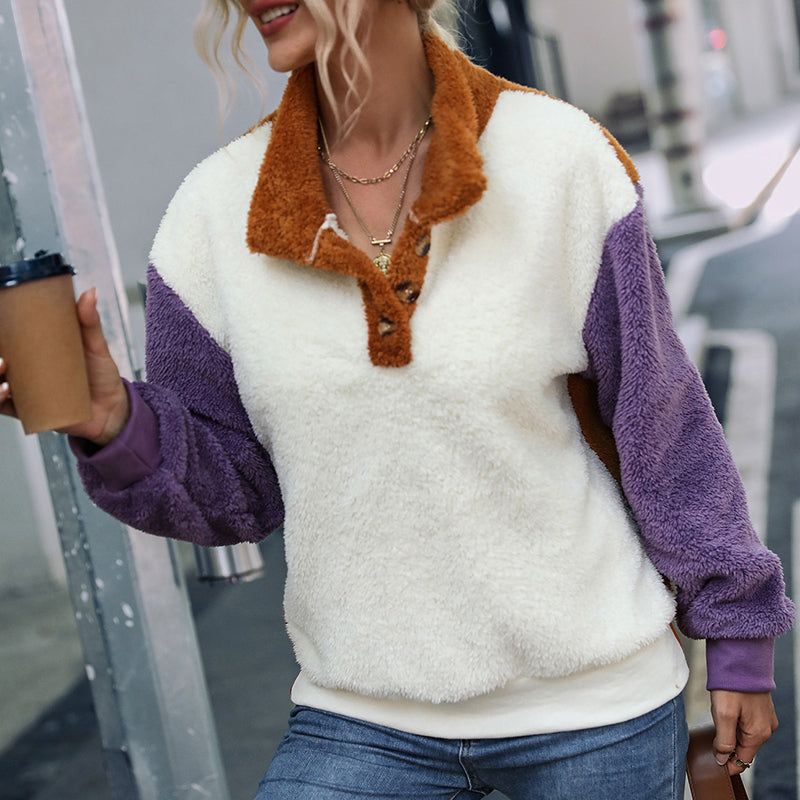 Paneled Long Sleeve Plush Sweatshirt