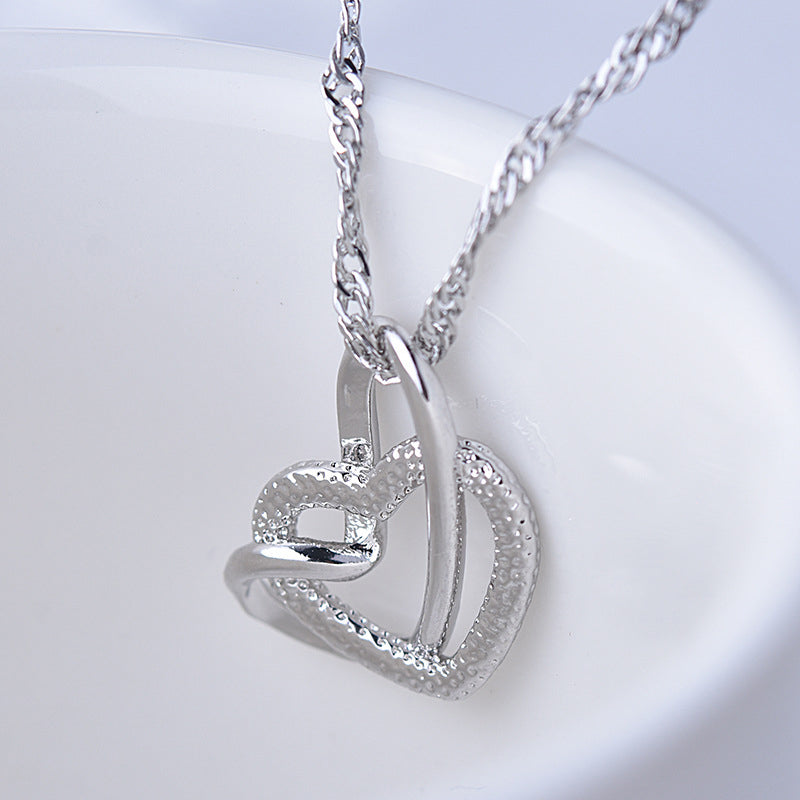 Double Heart Pendant Necklace Frosted