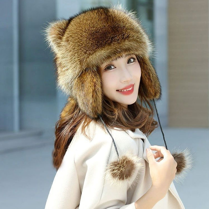 Cute faux fur raccoon tail parent-child plush hat