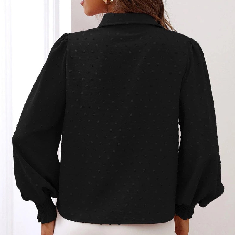 Lapel Balloon Sleeve Solid Shirt
