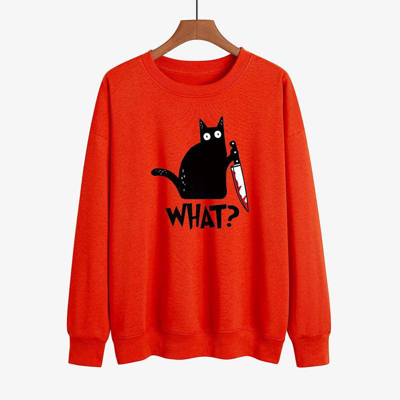 Halloween Fun Print Black Cat Sweatshirt