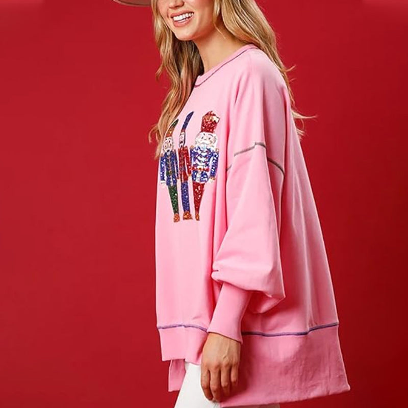Christmas Sequin Print Crew Neck Sweatshirt