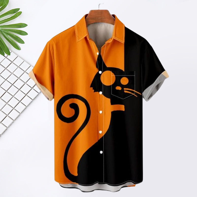 Men's Halloween Cat Print Shirt