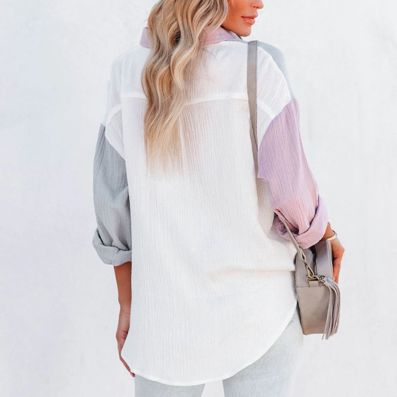 Contrast Panel Drop Shoulder Long Sleeve Shirt
