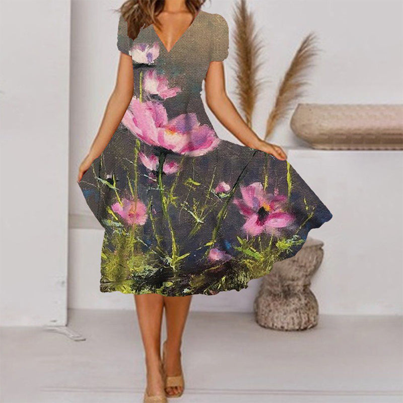 Positioning Print Swing Dress