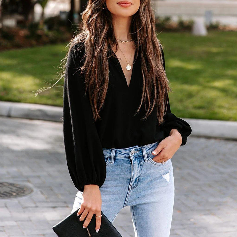 Casual V-Neck Long Sleeve T-Shirt