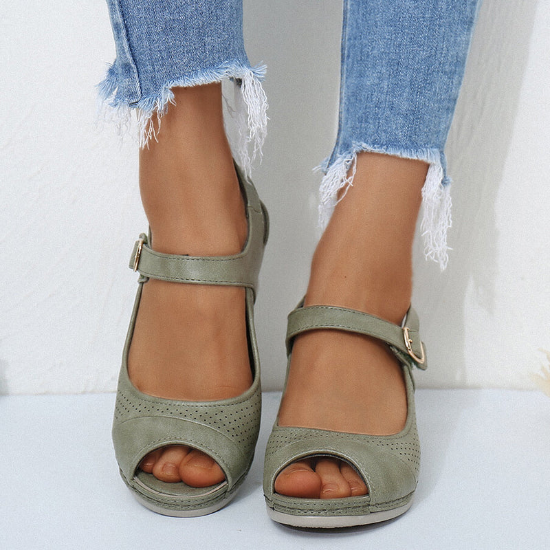 Women Casual Open Peep Toe Wedge Sandals