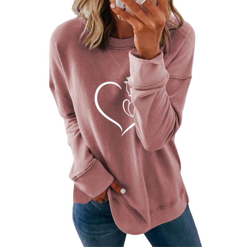Heart Print Crewneck Sweatshirt