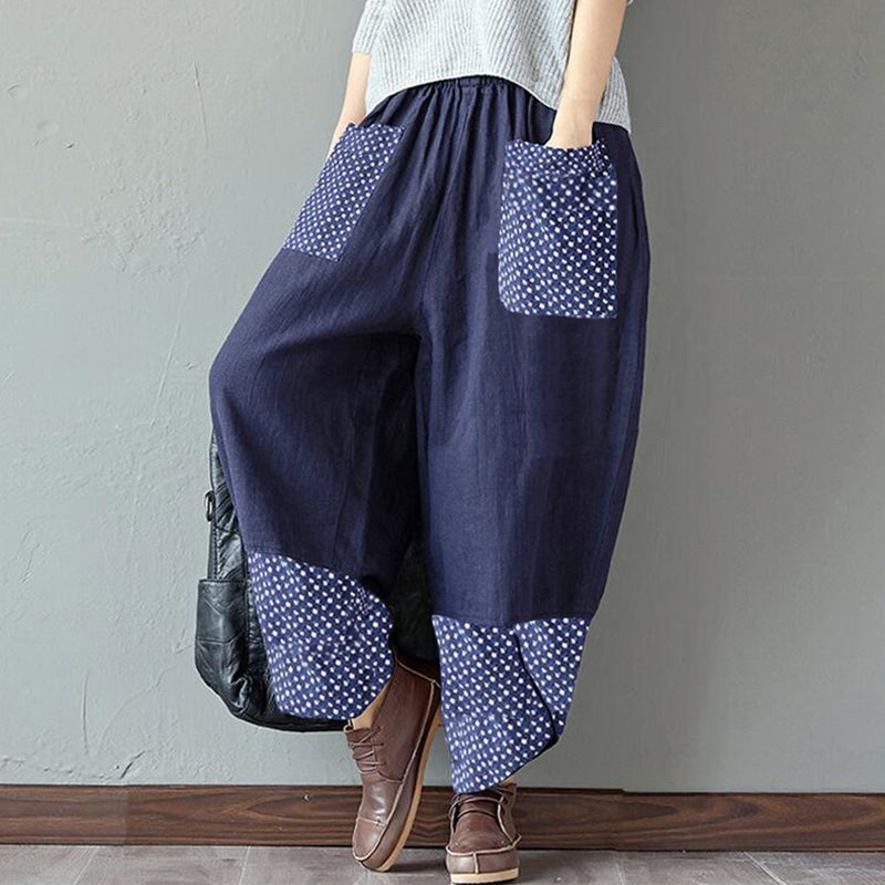 Printed cCtton and Linen Wide-leg Pants