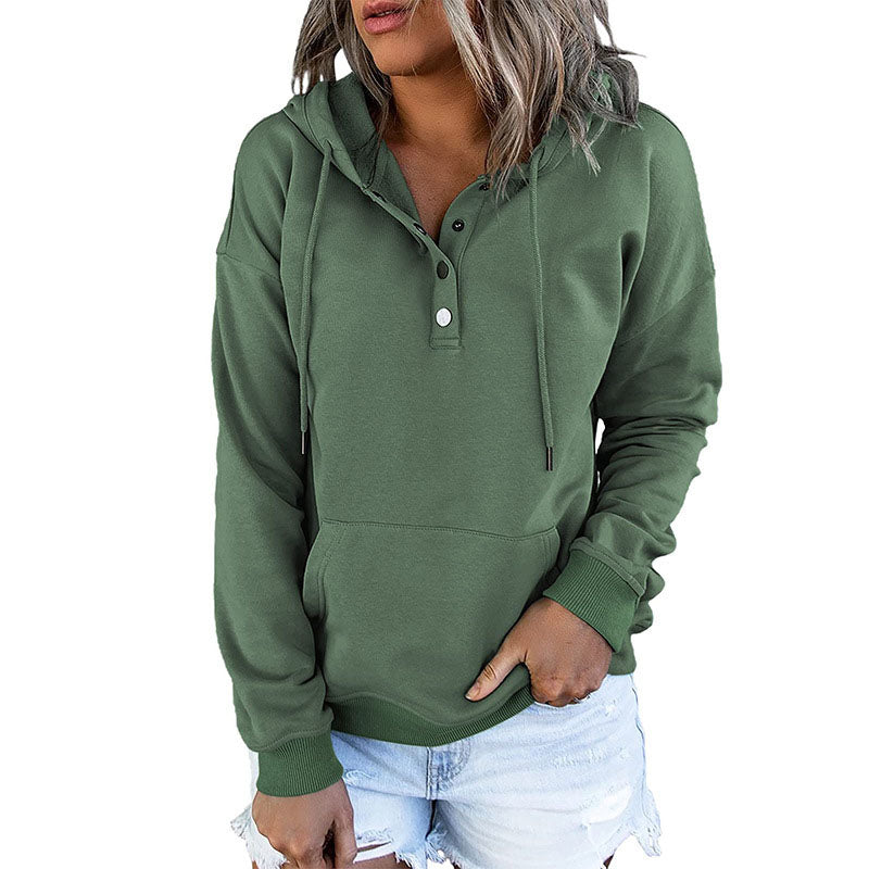 Long Sleeve Loose Casual Hooded Drawstring Pocket Sweatshirt