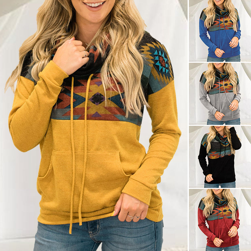 Sun Totem Print Ethnic Turtleneck Hoodie