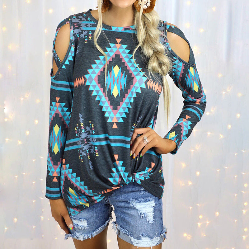 Printed Long Sleeve Crewneck Loose T-Shirt