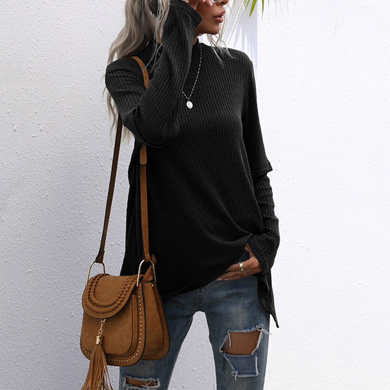 Women's autumn irregular stitching knitted sweater