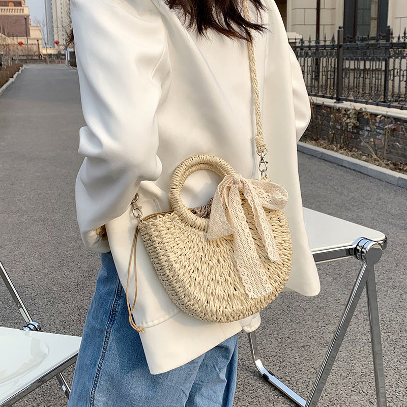 Fashion Ring Handle Straw Bag