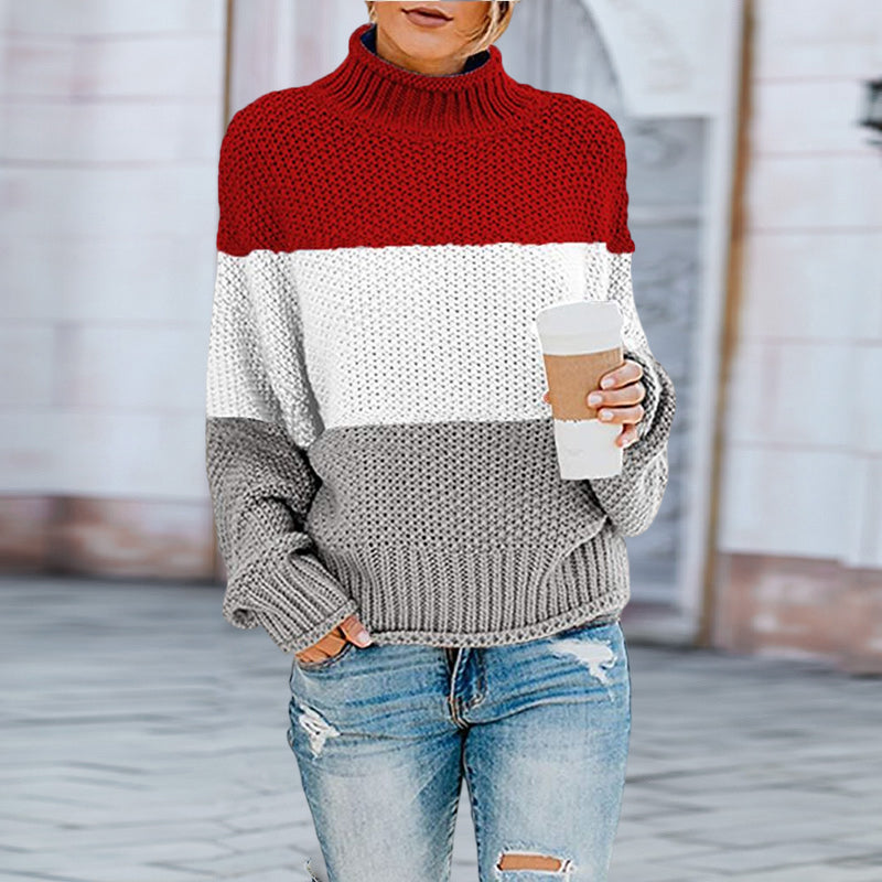 Thick Line Colorblock Turtleneck Sweater