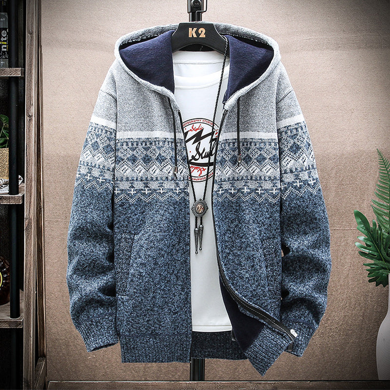 Hooded Cardigan Knitted Sweater