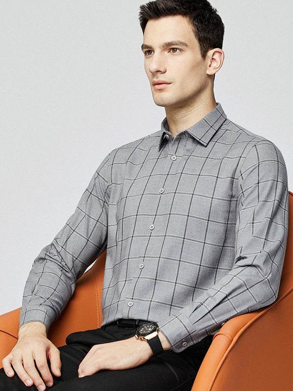 Men's Business Casual Plaid Long Sleeve Shirt