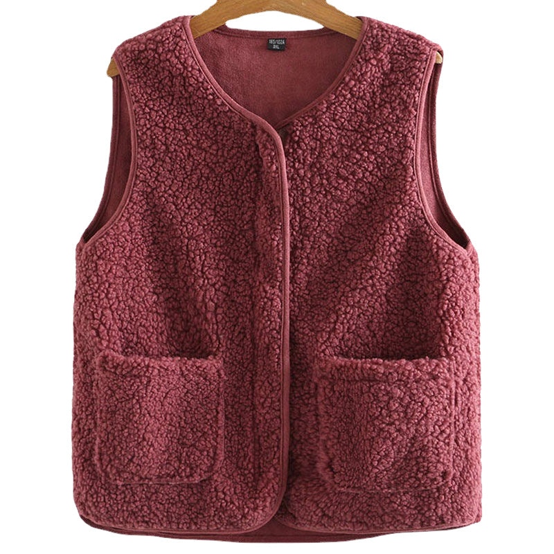 Ladies Faux Sherpa Sleeveless V-Neck Vest