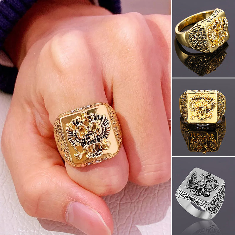 Engraved Double-Headed Eagle Ring