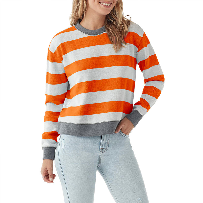 Round Neck Striped Fashion Slim Fit Long Sleeve Sweatshirt