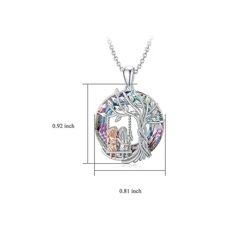 Tree of Life Sister on the Swing Crystal Pendant Necklace