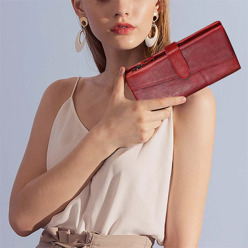 RFID Large Capacity Vintage Genuine Leather Purse