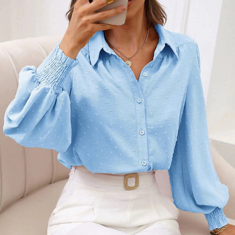 Lapel Balloon Sleeve Solid Shirt