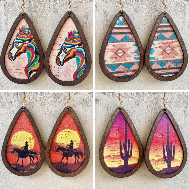 Waterdrop Wood Frame Earrings