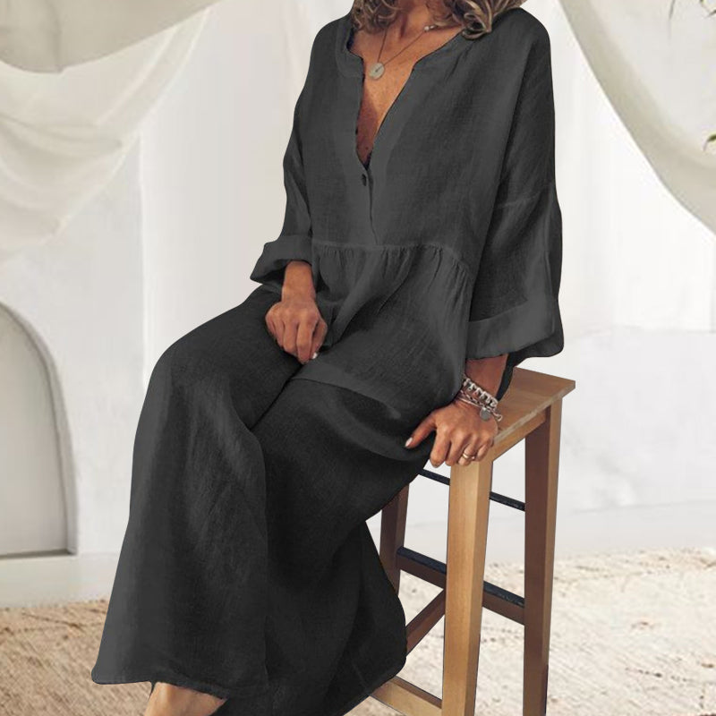 Cotton and Linen Long Sleeve Jumpsuit