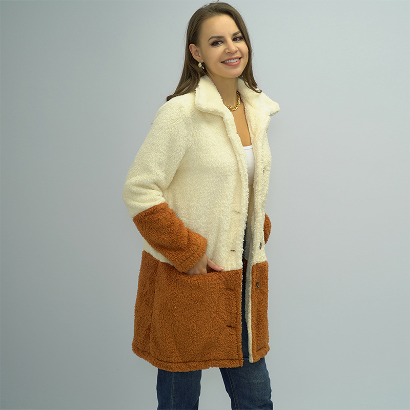 Ladies Colorblock Lapel Double Face Fleece Jacket