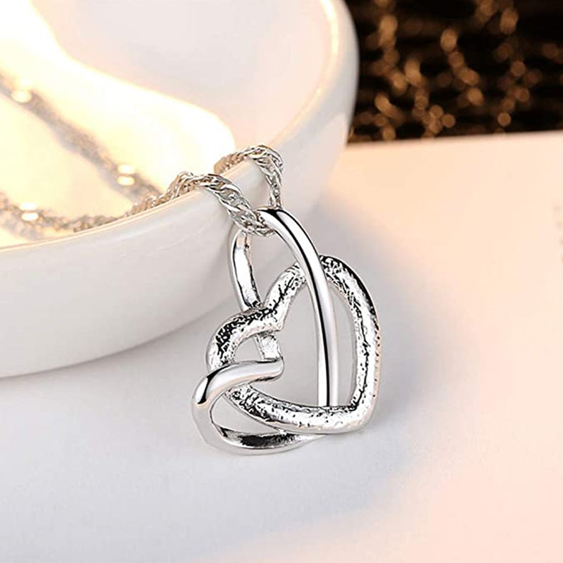 Double Heart Pendant Necklace Frosted