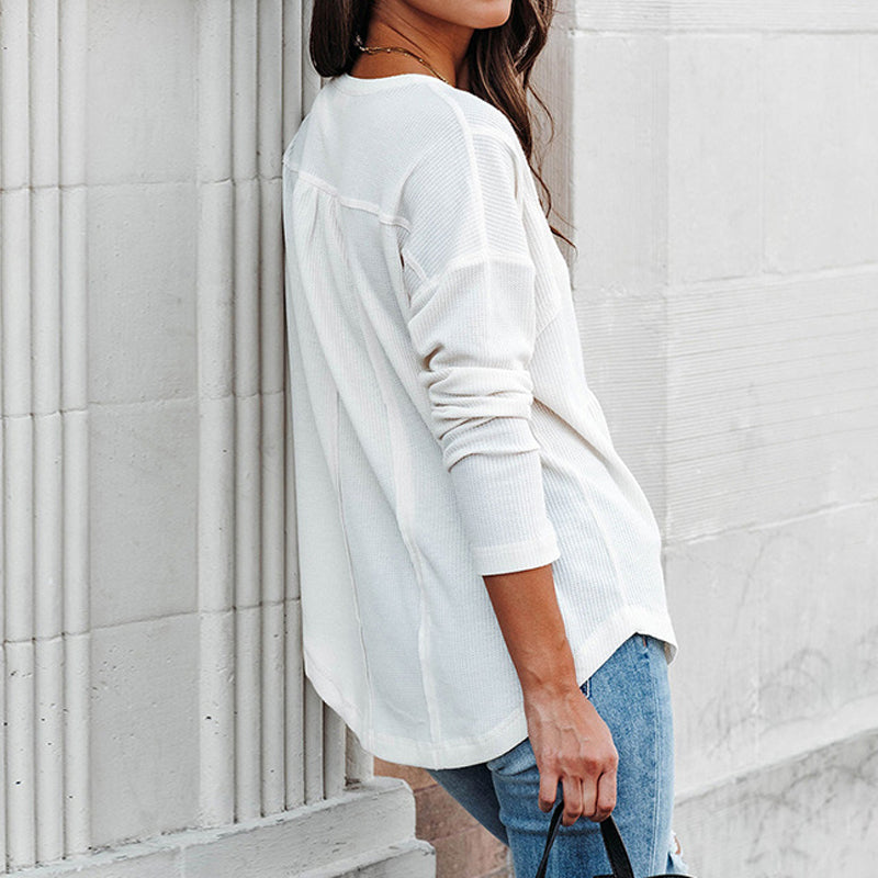 Solid Long Sleeve Waffle Sweatshirt