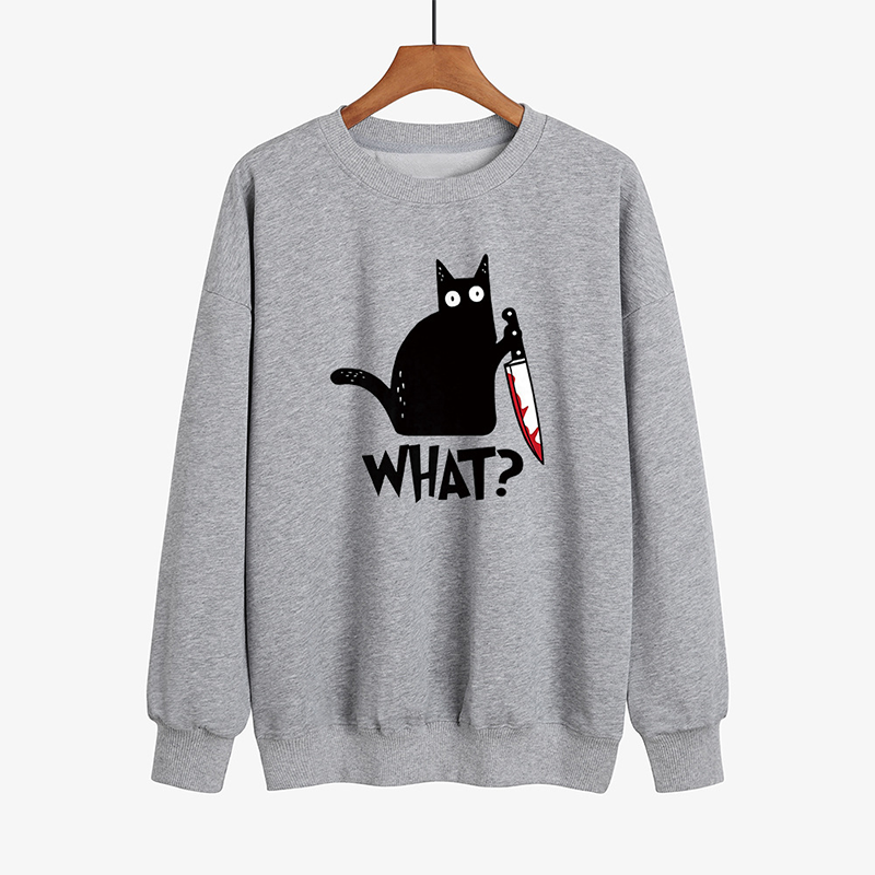 Halloween Fun Print Black Cat Sweatshirt
