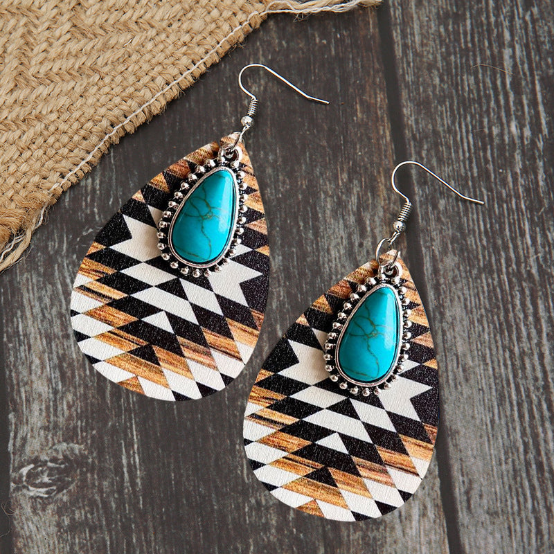 Bohemian Aztec Pattern Turquoise Earrings