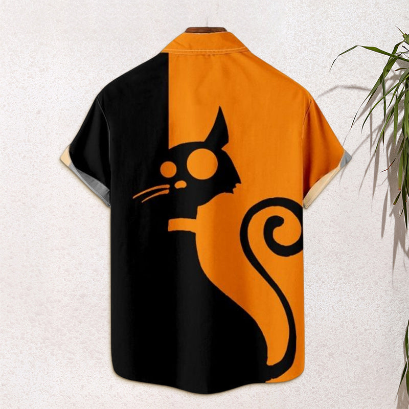 Men's Halloween Cat Print Shirt