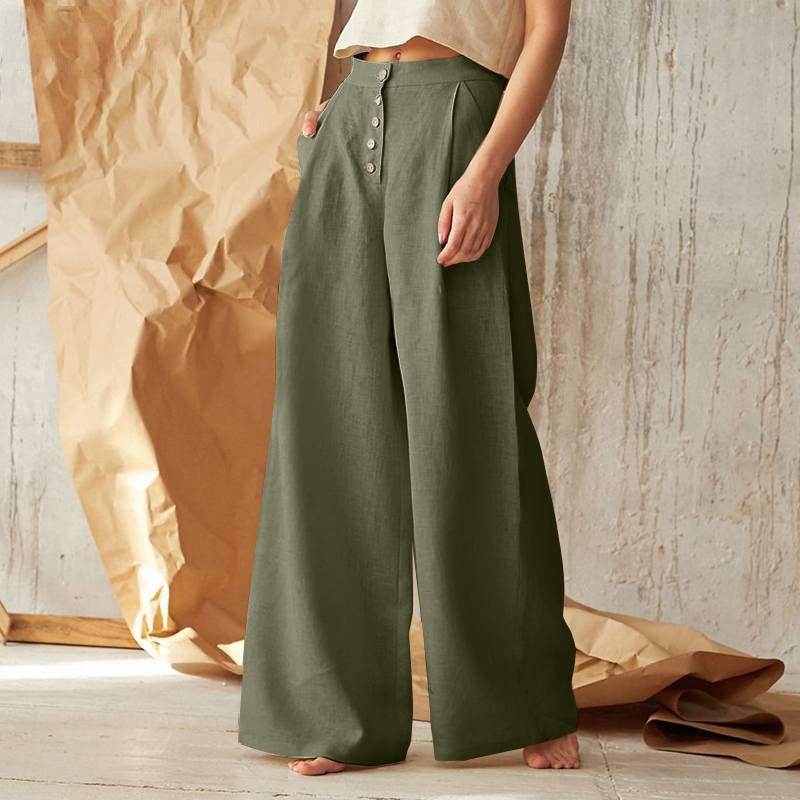 Button Cotton and Linen Trousers