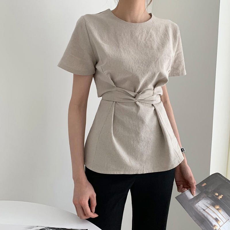 Cotton and Linen Belt T-shirt